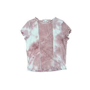 Pink & White Tie-Dye Ribbed Short-Sleeve Top